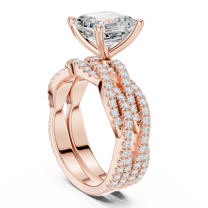 Asscher Cut  Lab Grown Diamond 14k Solid Gold  Wedding Bridal Set Hidden Halo Ring For women's - HIGHCARAT DIAMONDS