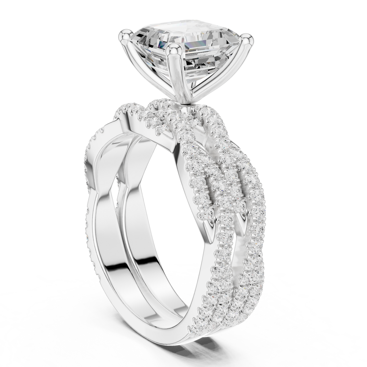 Asscher Cut  Lab Grown Diamond 14k Solid Gold  Wedding Bridal Set Hidden Halo Ring For women's - HIGHCARAT DIAMONDS