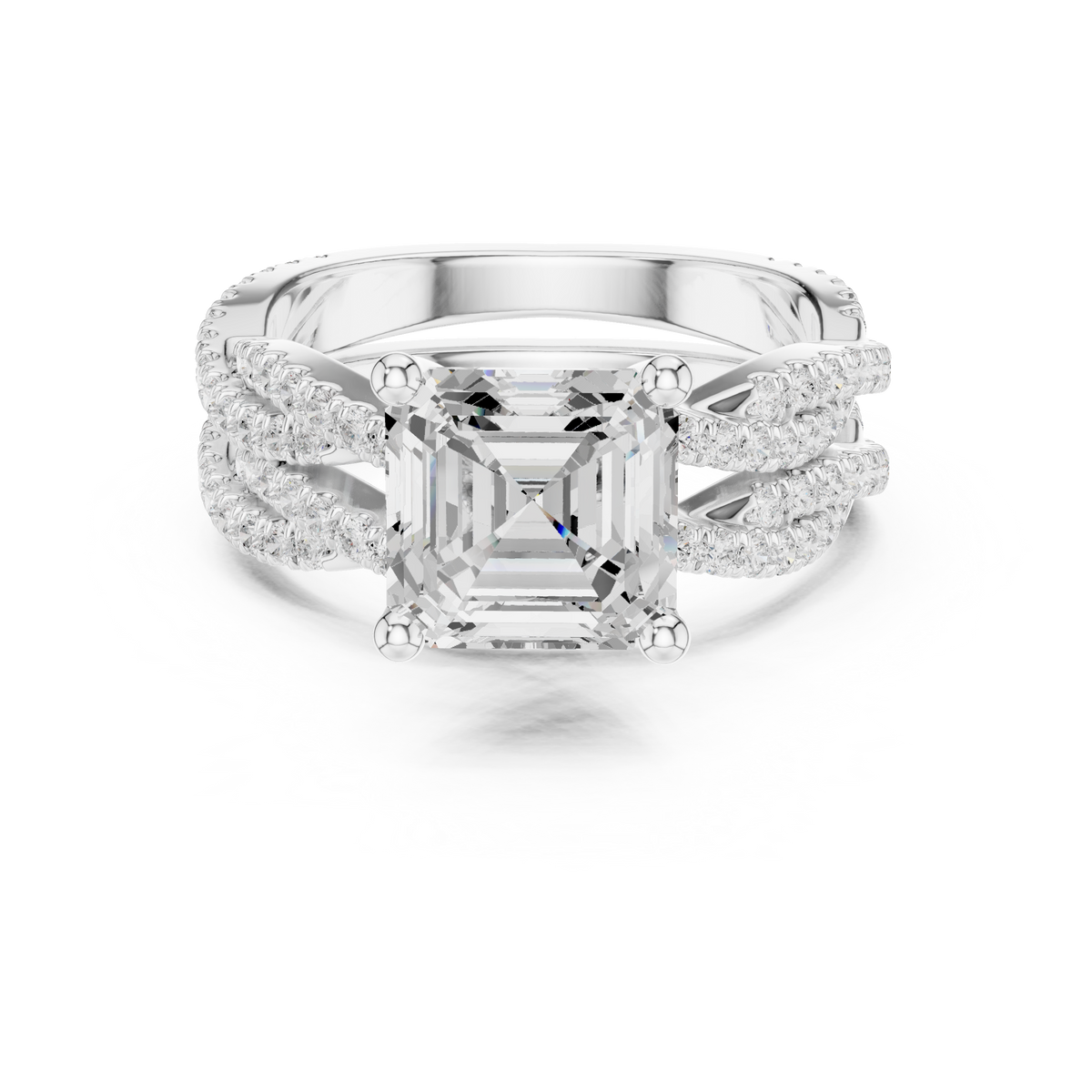 Asscher Cut  Lab Grown Diamond 14k Solid Gold  Wedding Bridal Set Hidden Halo Ring For women's - HIGHCARAT DIAMONDS