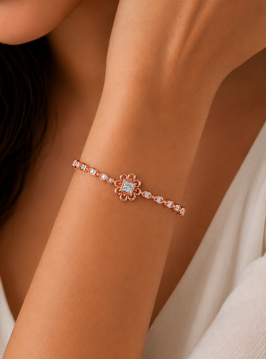 2.11 Ct Princess & Round Flower Diamond Tennis Bracelet
