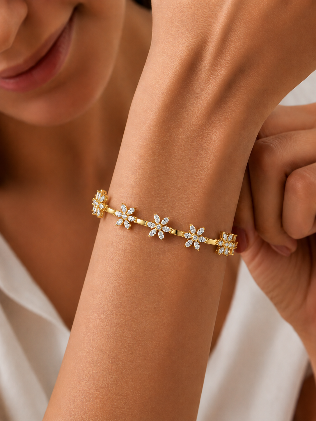 Round Cut Diamond Flower Shape Tennis Bracelet