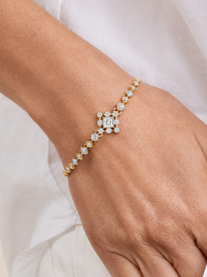 1.70 Ct Princess & Round Diamond Halo Tennis Bracelet
