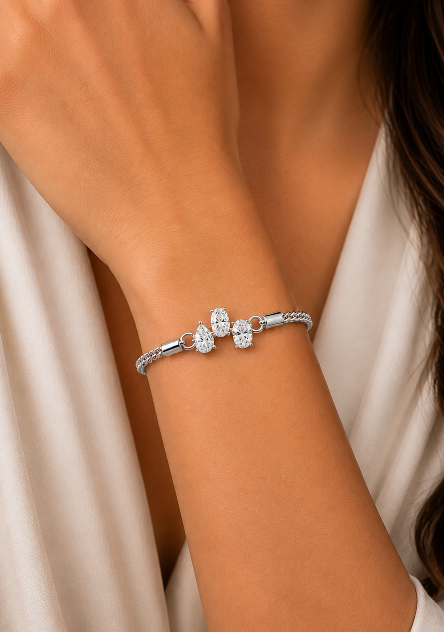 Pear & Oval Lab Grown Diamond Chain Gold Bracelet