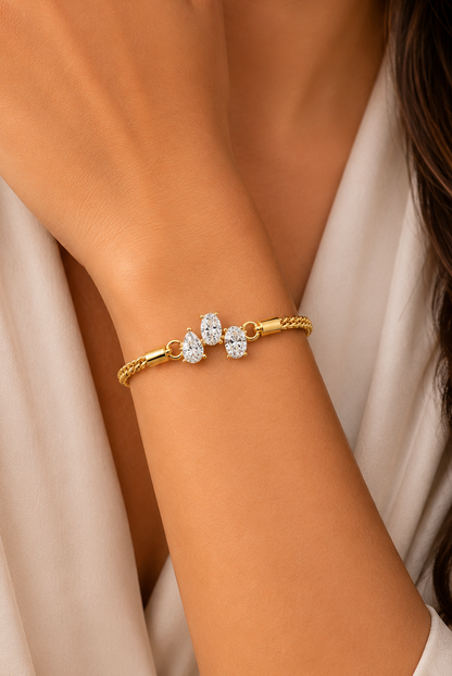 Pear & Oval Lab Grown Diamond Chain Gold Bracelet