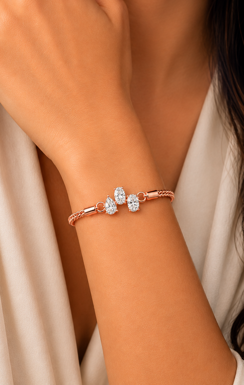 Pear & Oval Lab Grown Diamond Chain Gold Bracelet