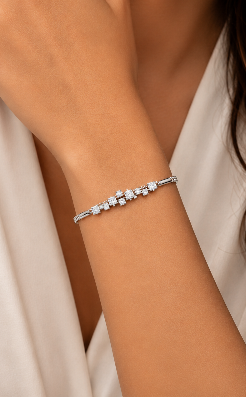 Princess Cut Lab Grown Diamond Adjustable Bracelet