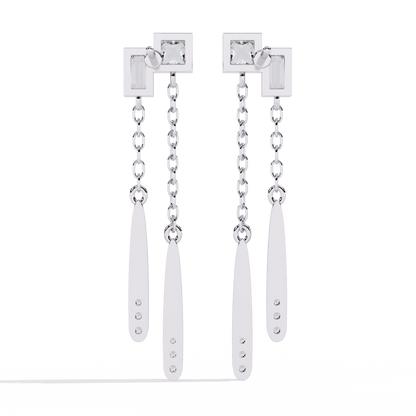 Baguette And Princess Cut Diamond Elegant Classic 10K Solid Yellow Gold Chain Drop Earring Gift For Women's - HIGHCARAT DIAMONDS
