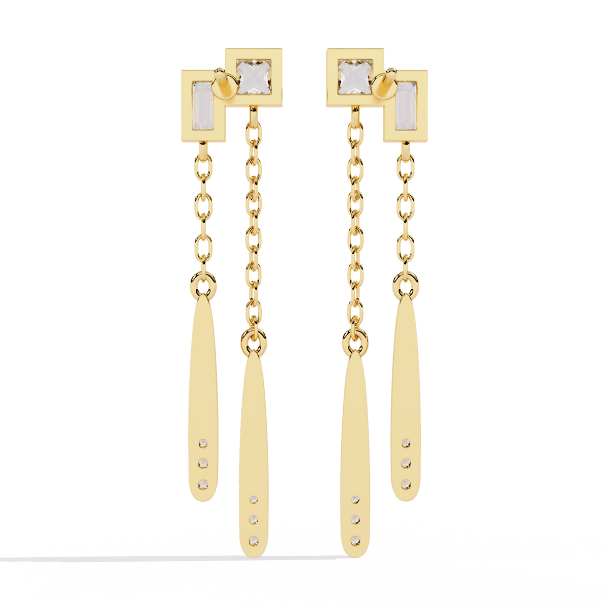 Baguette And Princess Cut Diamond Elegant Classic 10K Solid Yellow Gold Chain Drop Earring Gift For Women's - HIGHCARAT DIAMONDS