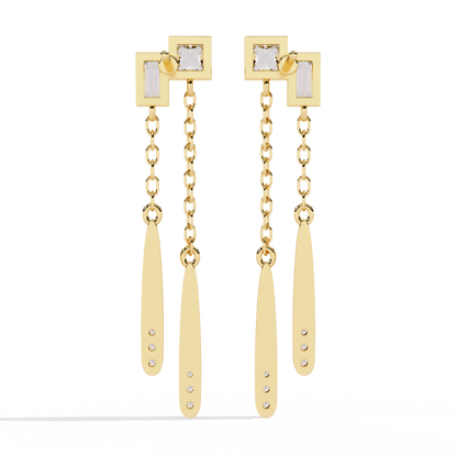 Baguette And Princess Cut Diamond Elegant Classic 10K Solid Yellow Gold Chain Drop Earring Gift For Women's - HIGHCARAT DIAMONDS