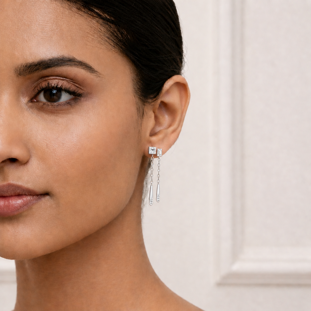 Baguette And Princess Cut Diamond Elegant Classic 10K Solid Yellow Gold Chain Drop Earring Gift For Women's - HIGHCARAT DIAMONDS