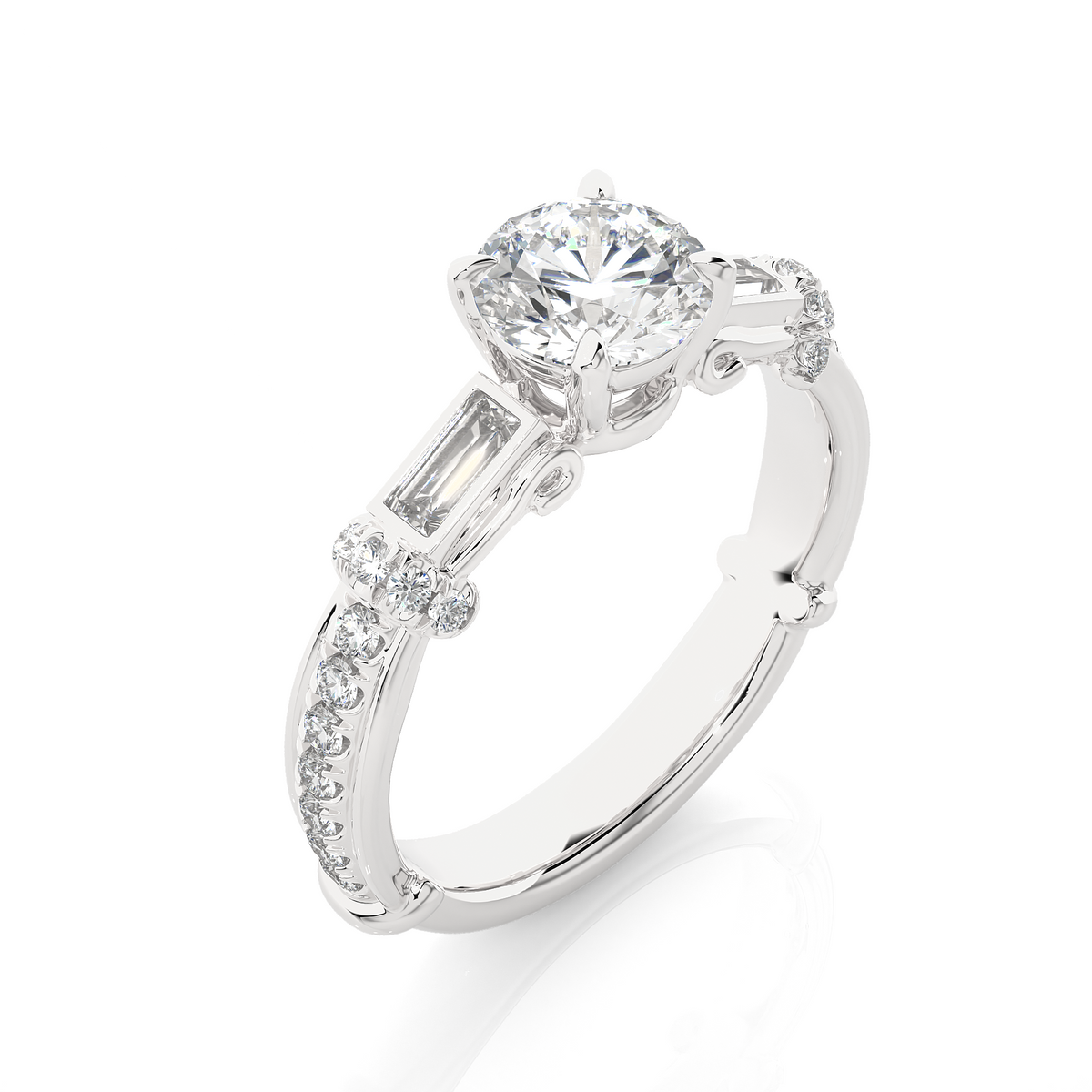 Baguette And Round Cut Lab grown Diamond Ring ,1.50 Carat Diamond Ring For Her And All Occasion - HIGHCARAT DIAMONDS