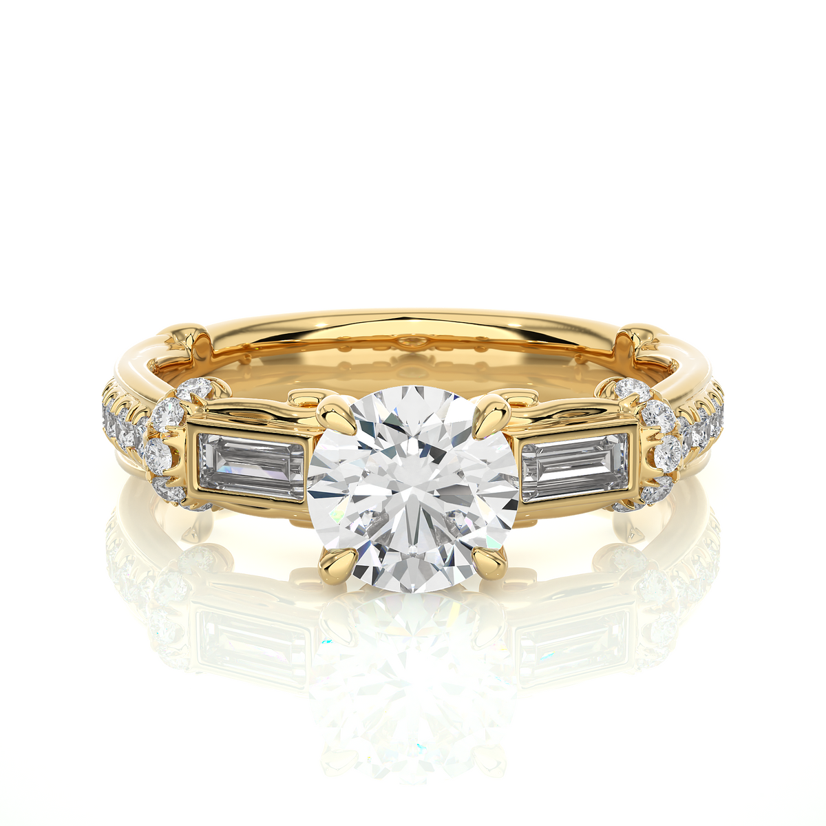 Baguette And Round Cut Lab grown Diamond Ring ,1.50 Carat Diamond Ring For Her And All Occasion - HIGHCARAT DIAMONDS