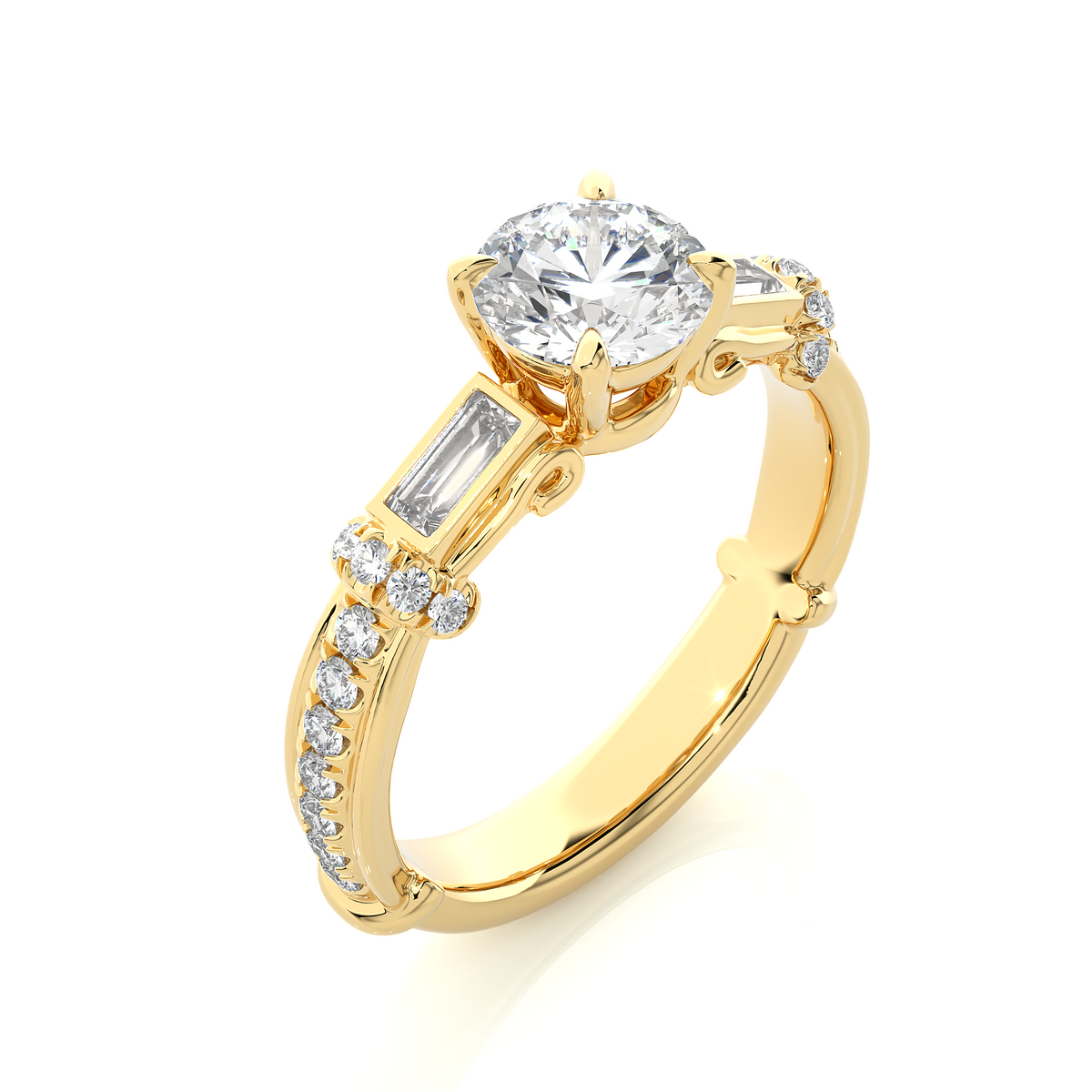 Baguette And Round Cut Lab grown Diamond Ring ,1.50 Carat Diamond Ring For Her And All Occasion - HIGHCARAT DIAMONDS