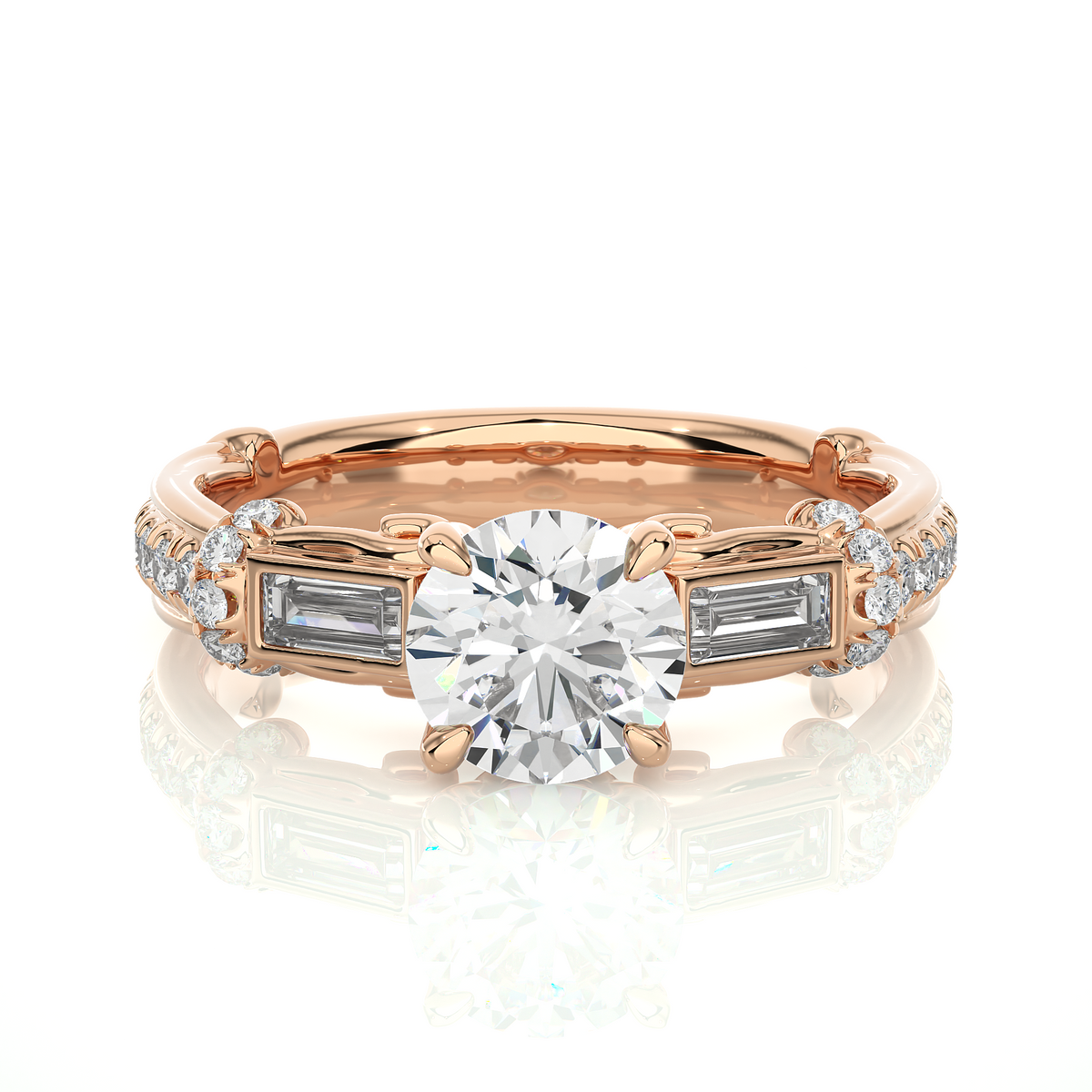 Baguette And Round Cut Lab grown Diamond Ring ,1.50 Carat Diamond Ring For Her And All Occasion - HIGHCARAT DIAMONDS