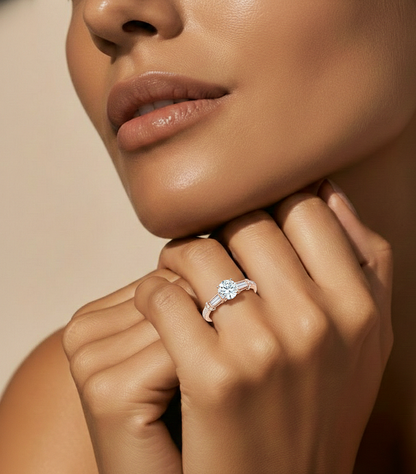 Baguette And Round Cut Lab grown Diamond Ring ,1.50 Carat Diamond Ring For Her And All Occasion - HIGHCARAT DIAMONDS #wearthelook