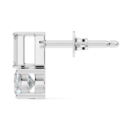 Baguette & Cushion Cut Studs Prong Set Lab grown Diamond Earring - HIGHCARAT DIAMONDS