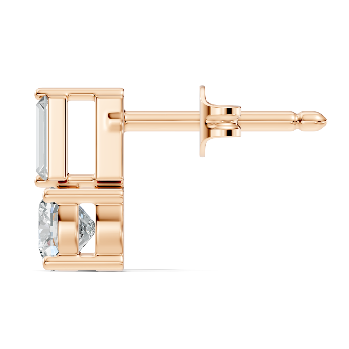 Baguette & Cushion Cut Studs Prong Set Lab grown Diamond Earring - HIGHCARAT DIAMONDS