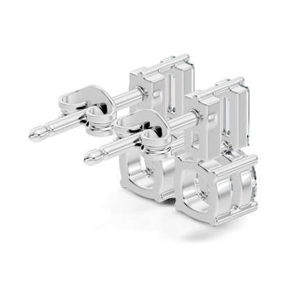 Baguette & Cushion Cut Studs Prong Set Lab grown Diamond Earring - HIGHCARAT DIAMONDS