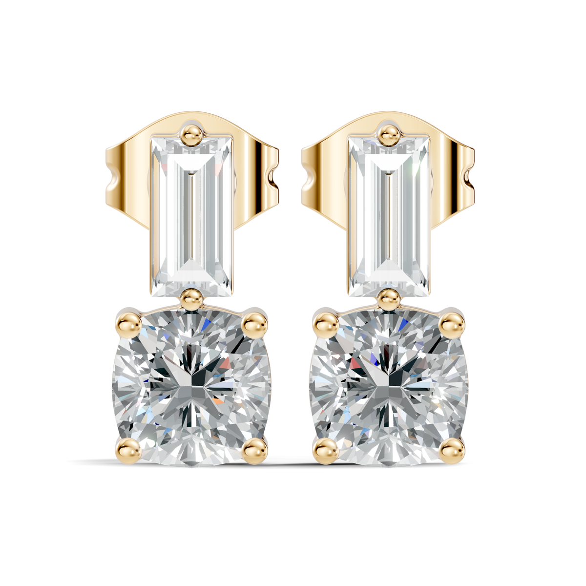 Baguette & Cushion Cut Studs Prong Set Lab grown Diamond Earring - HIGHCARAT DIAMONDS