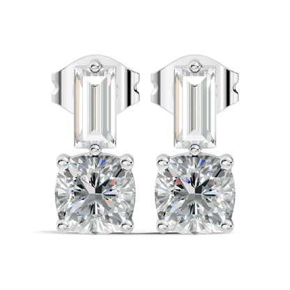 Baguette & Cushion Cut Studs Prong Set Lab grown Diamond Earring - HIGHCARAT DIAMONDS