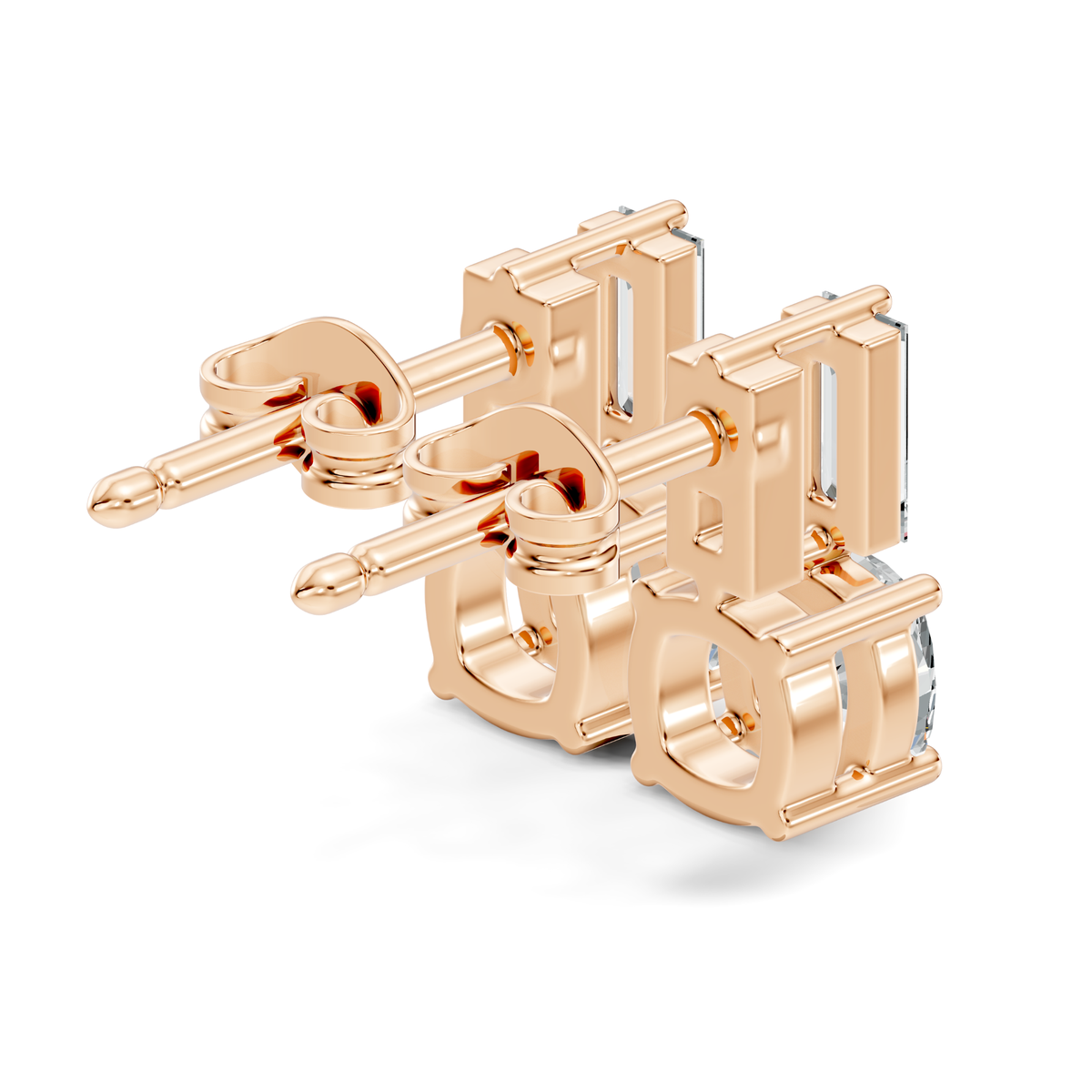 Baguette & Cushion Cut Studs Prong Set Lab grown Diamond Earring - HIGHCARAT DIAMONDS