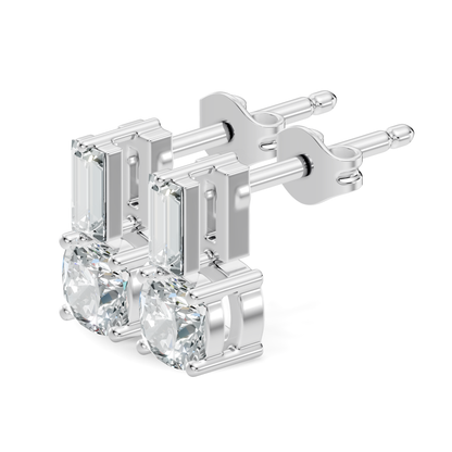 Baguette & Cushion Cut Studs Prong Set Lab grown Diamond Earring - HIGHCARAT DIAMONDS