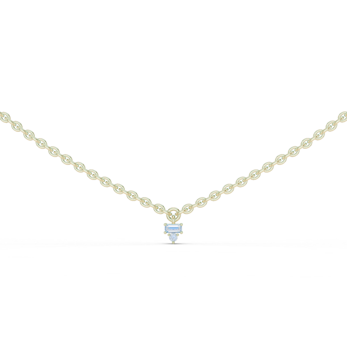 14k Solid Rose Gold 5 Stone Round & Baguette Square Shape Lab Grown & Natural Diamond Simply Classic Look Diamond Necklace - HIGHCARAT DIAMONDS