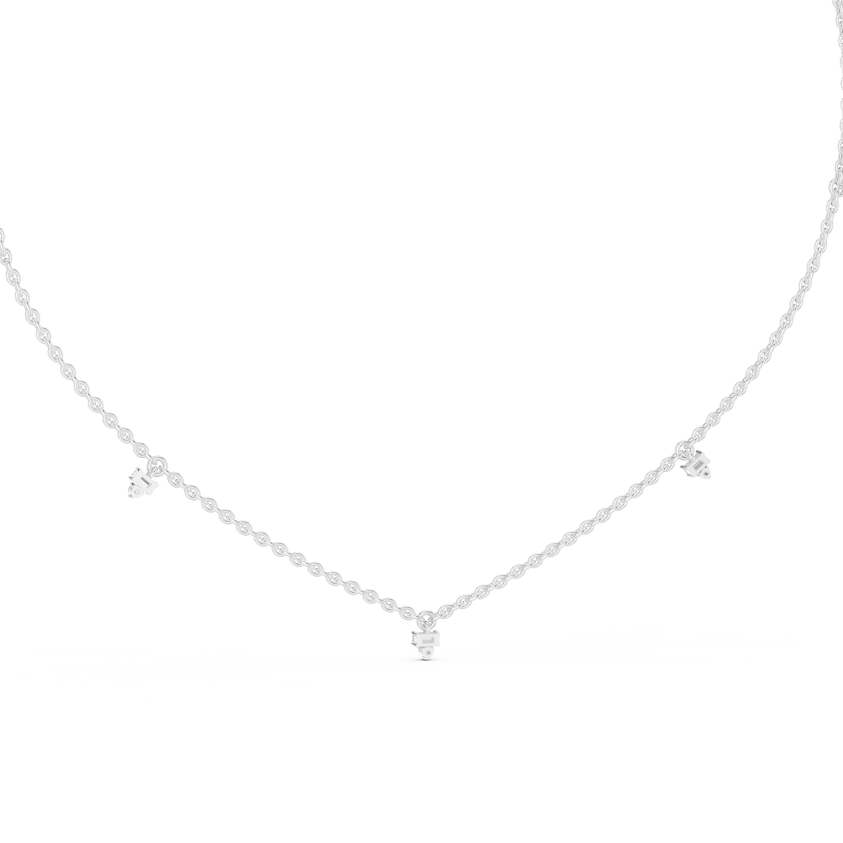 14k Solid Rose Gold 5 Stone Round & Baguette Square Shape Lab Grown & Natural Diamond Simply Classic Look Diamond Necklace - HIGHCARAT DIAMONDS
