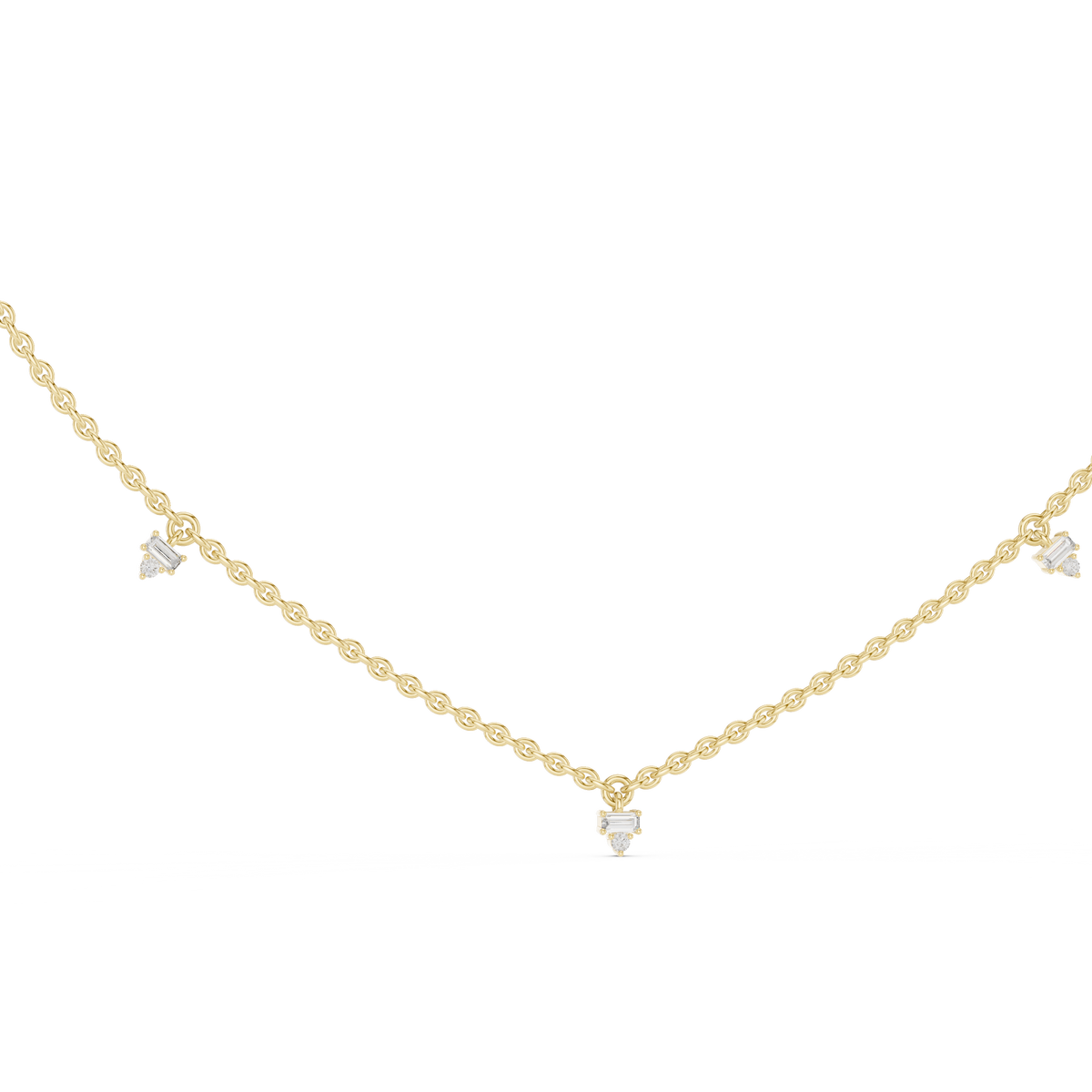 14k Solid Rose Gold 5 Stone Round & Baguette Square Shape Lab Grown & Natural Diamond Simply Classic Look Diamond Necklace - HIGHCARAT DIAMONDS