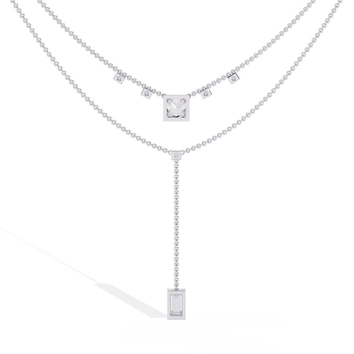 Baguette, Princess And Round Cut 3.44 Ct  Lab Grown Diamond Bezel Set Dainty Diamond Necklace For gifted by bridal - HIGHCARAT DIAMONDS