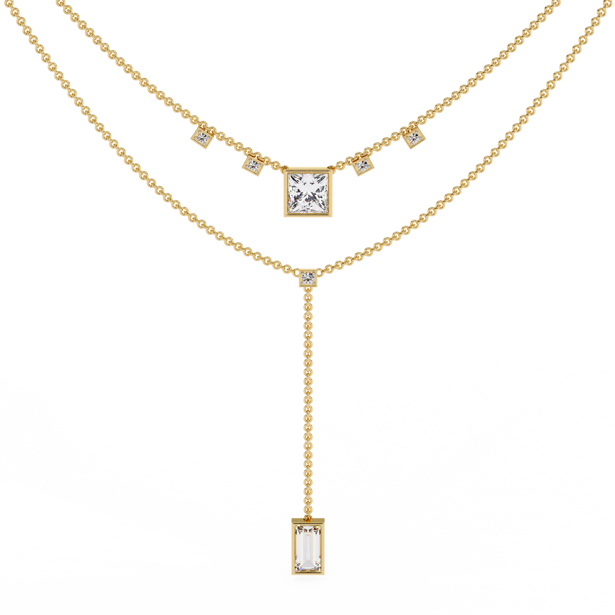 Baguette, Princess And Round Cut 3.44 Ct  Lab Grown Diamond Bezel Set Dainty Diamond Necklace For gifted by bridal - HIGHCARAT DIAMONDS