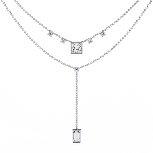 Baguette, Princess And Round Cut 3.44 Ct  Lab Grown Diamond Bezel Set Dainty Diamond Necklace For gifted by bridal - HIGHCARAT DIAMONDS