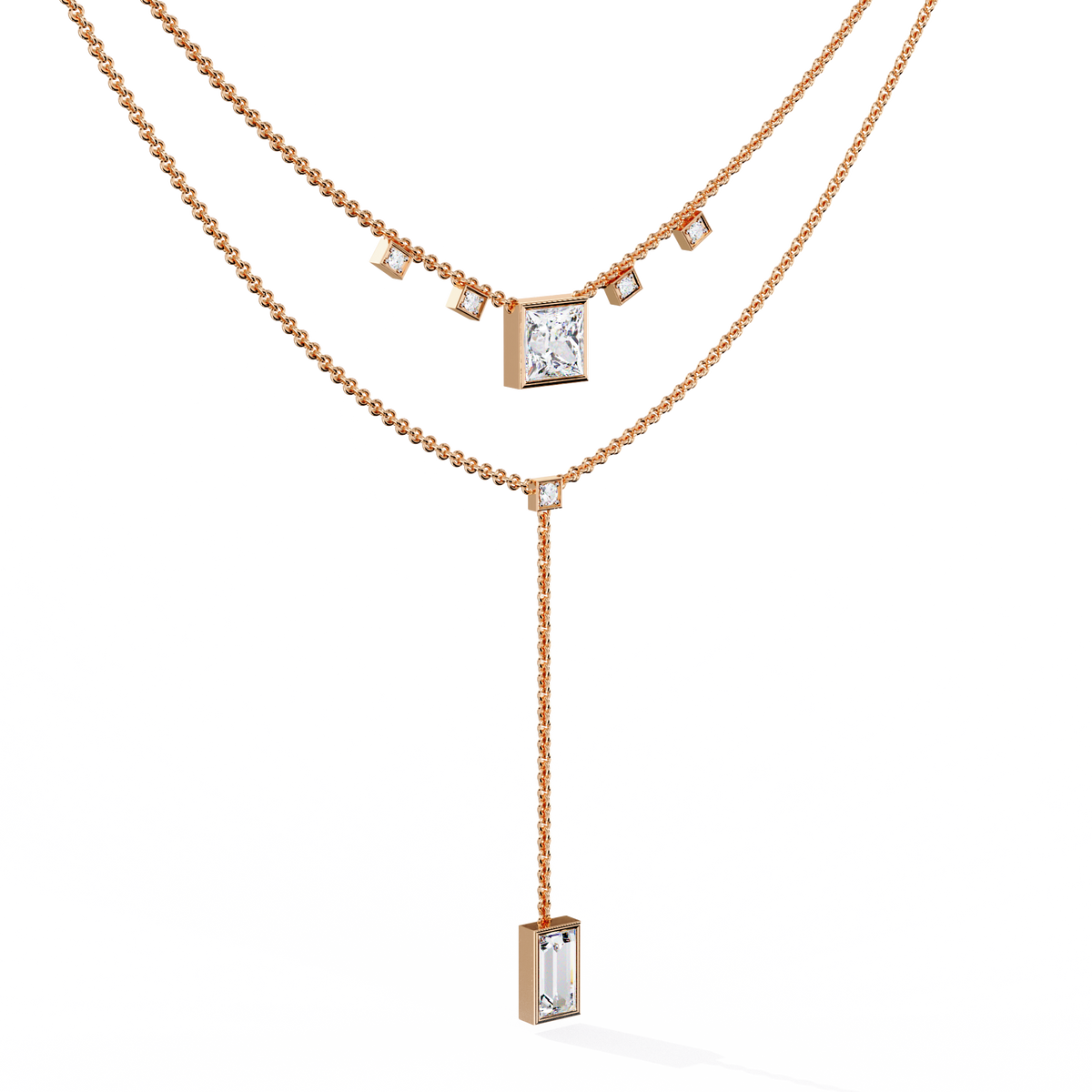 Baguette, Princess And Round Cut 3.44 Ct  Lab Grown Diamond Bezel Set Dainty Diamond Necklace For gifted by bridal - HIGHCARAT DIAMONDS