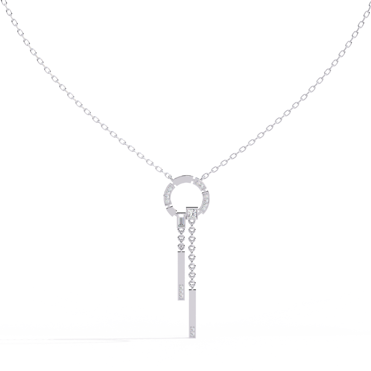 Baguette, Princess and Round 14K Solid Rose Gold Natural Cut Diamond Bezel Set Antique Necklace Gifted for Women's - HIGHCARAT DIAMONDS