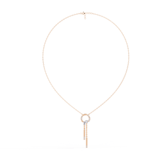 Baguette, Princess and Round 14K Solid Rose Gold Natural Cut Diamond Bezel Set Antique Necklace Gifted for Women's - HIGHCARAT DIAMONDS