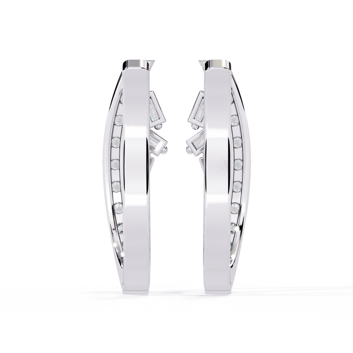 Baguette And Round Cut Diamond Sparkling Art Deco Dainty Cluster Statement Party Wear Hoop Earring Gift For Her - HIGHCARAT DIAMONDS
