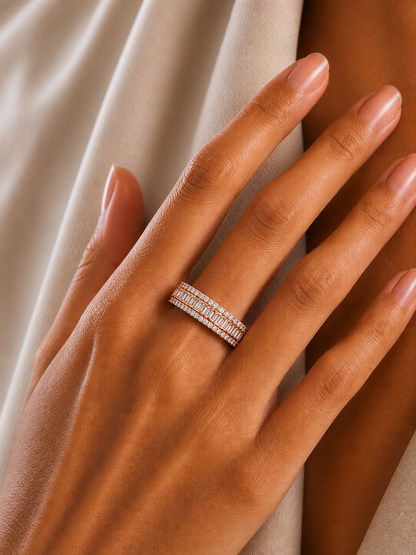 Baguette & Round Diamond Three Row Wedding Band - HIGHCARAT DIAMONDS