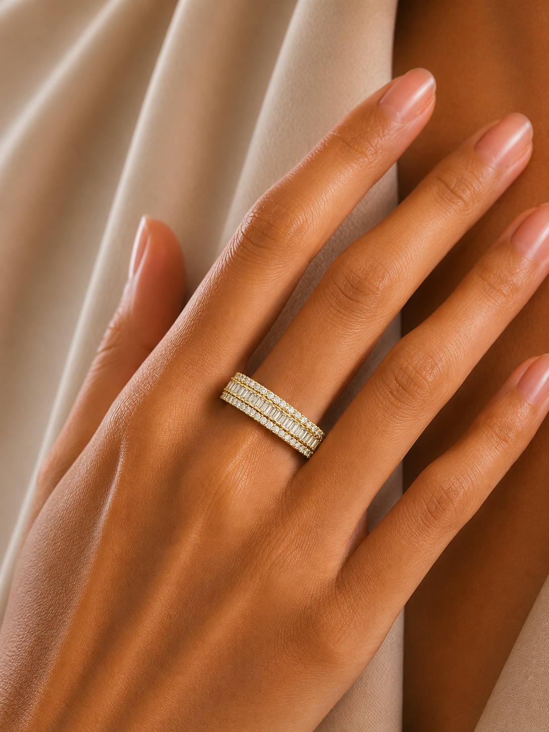 Baguette & Round Diamond Three Row Wedding Band - HIGHCARAT DIAMONDS