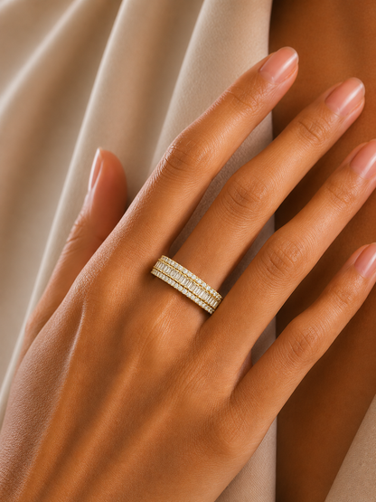 Baguette & Round Diamond Three Row Wedding Band - HIGHCARAT DIAMONDS