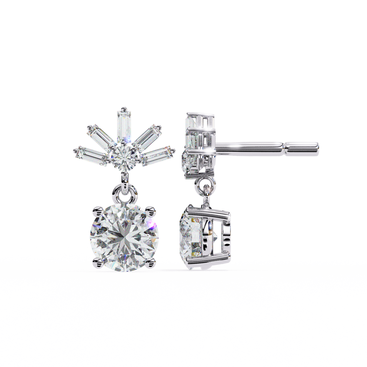 Baguette And Round Cut High Quality Diamond Antique Art Deco Vintage Classic Handmade Drop Wedding Earring Gift For Her - HIGHCARAT DIAMONDS