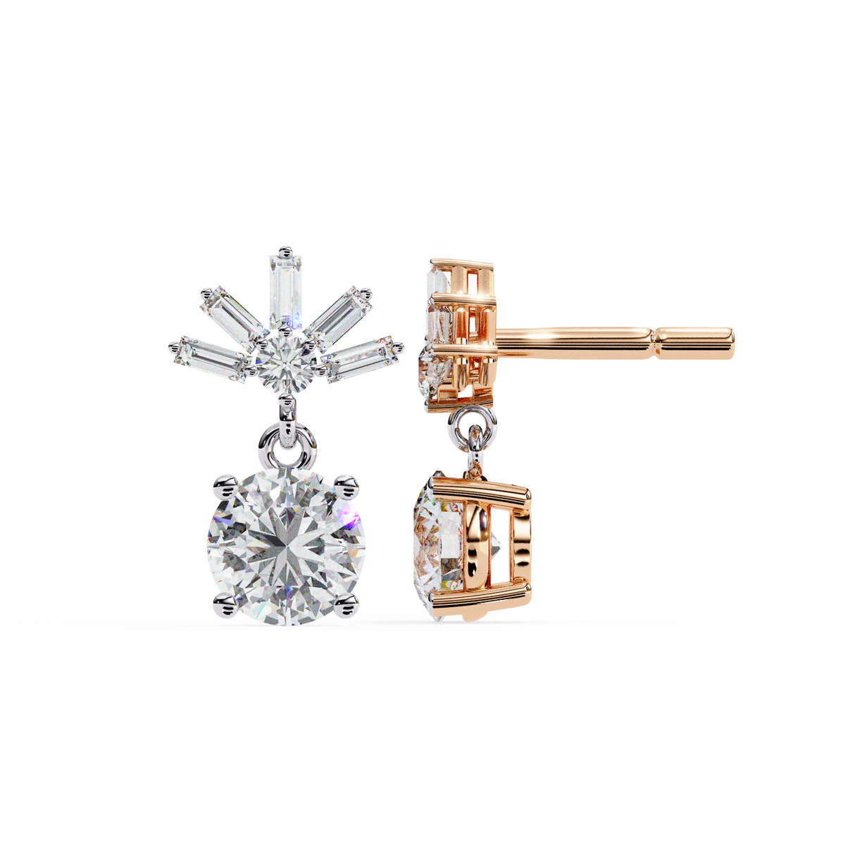 Baguette And Round Cut High Quality Diamond Antique Art Deco Vintage Classic Handmade Drop Wedding Earring Gift For Her - HIGHCARAT DIAMONDS
