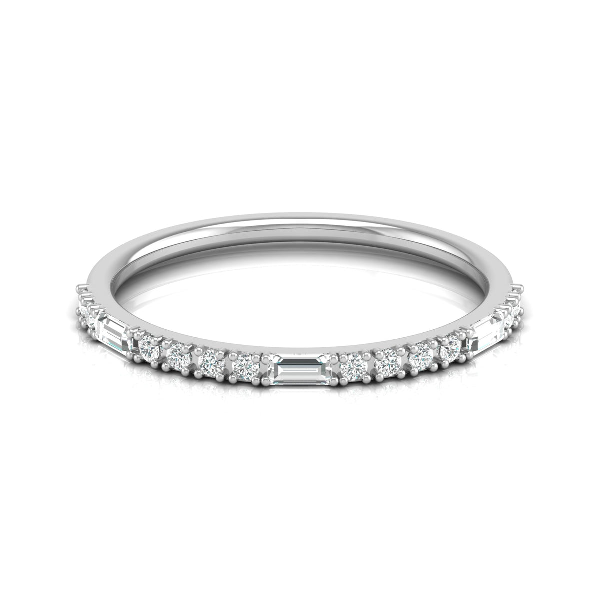 Labgrown Ecofriendly  Baguette and Round Diamond Half-Eternity Stackable Band Ring For Anniversary Gift - HIGHCARAT DIAMONDS