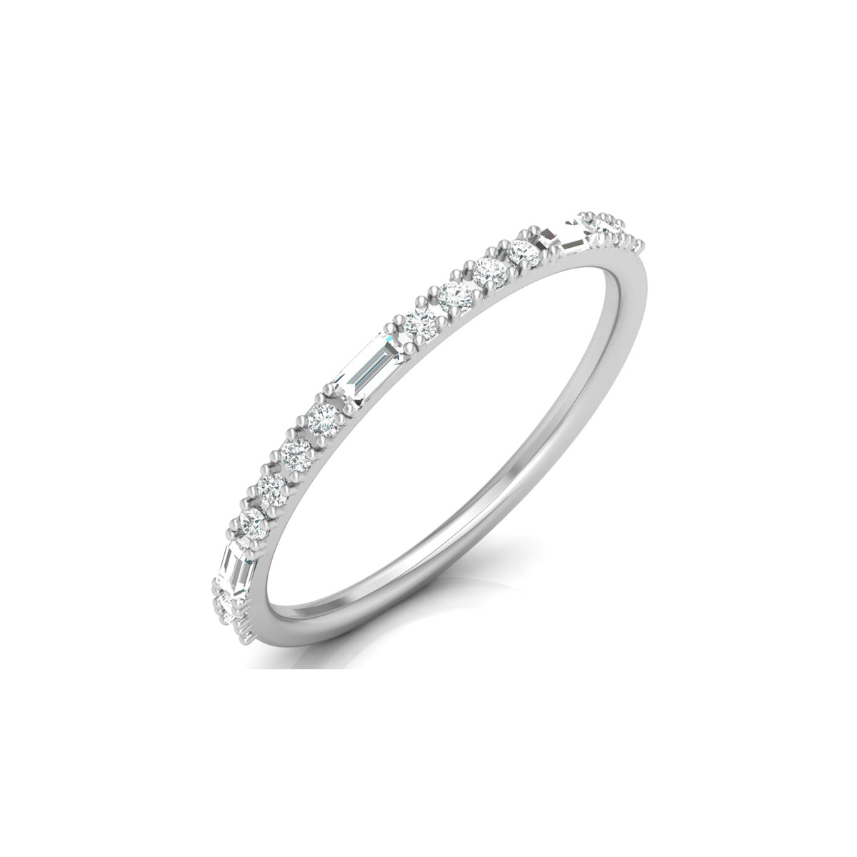 Labgrown Ecofriendly  Baguette and Round Diamond Half-Eternity Stackable Band Ring For Anniversary Gift - HIGHCARAT DIAMONDS
