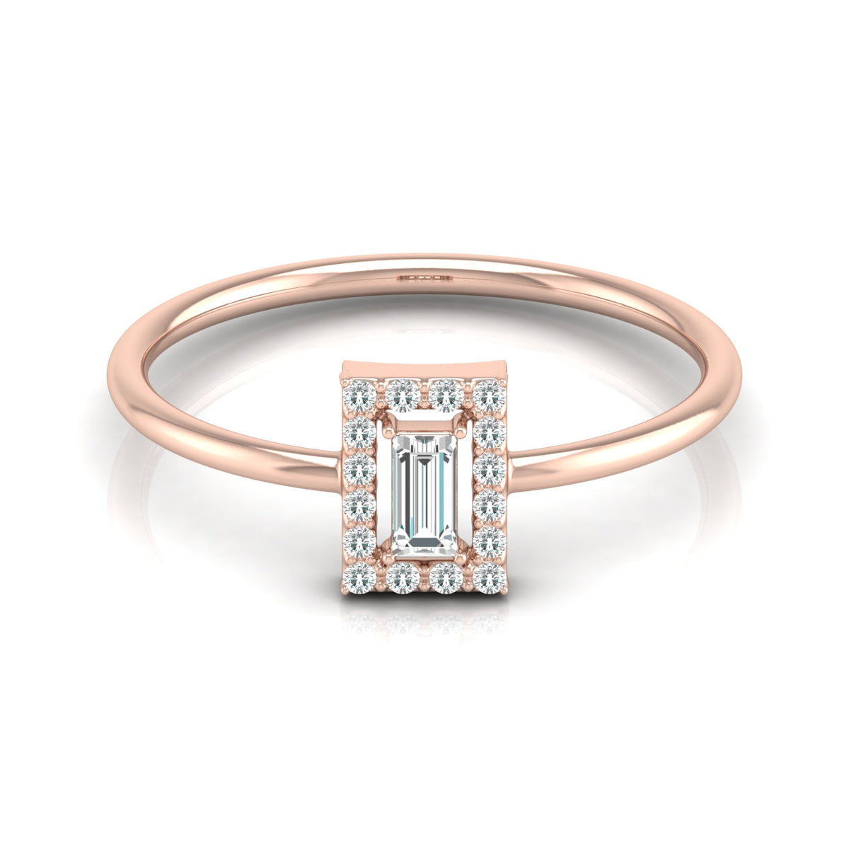 Baguette and Round Lab Grown Diamond Halo Solitaire Ring - HIGHCARAT DIAMONDS