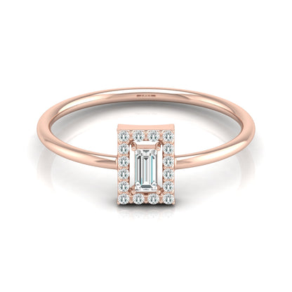 Baguette and Round Lab Grown Diamond Halo Solitaire Ring - HIGHCARAT DIAMONDS