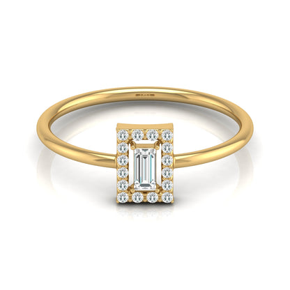 Baguette and Round Lab Grown Diamond Halo Solitaire Ring - HIGHCARAT DIAMONDS
