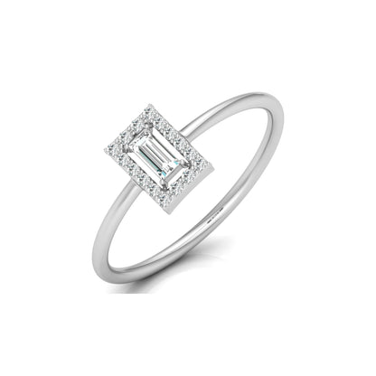 Baguette and Round Lab Grown Diamond Halo Solitaire Ring - HIGHCARAT DIAMONDS