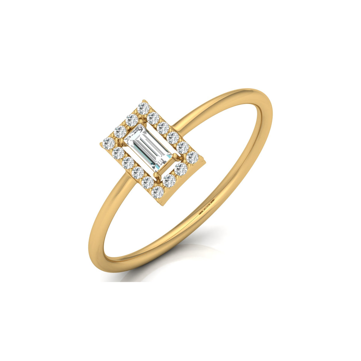 Baguette and Round Lab Grown Diamond Halo Solitaire Ring - HIGHCARAT DIAMONDS