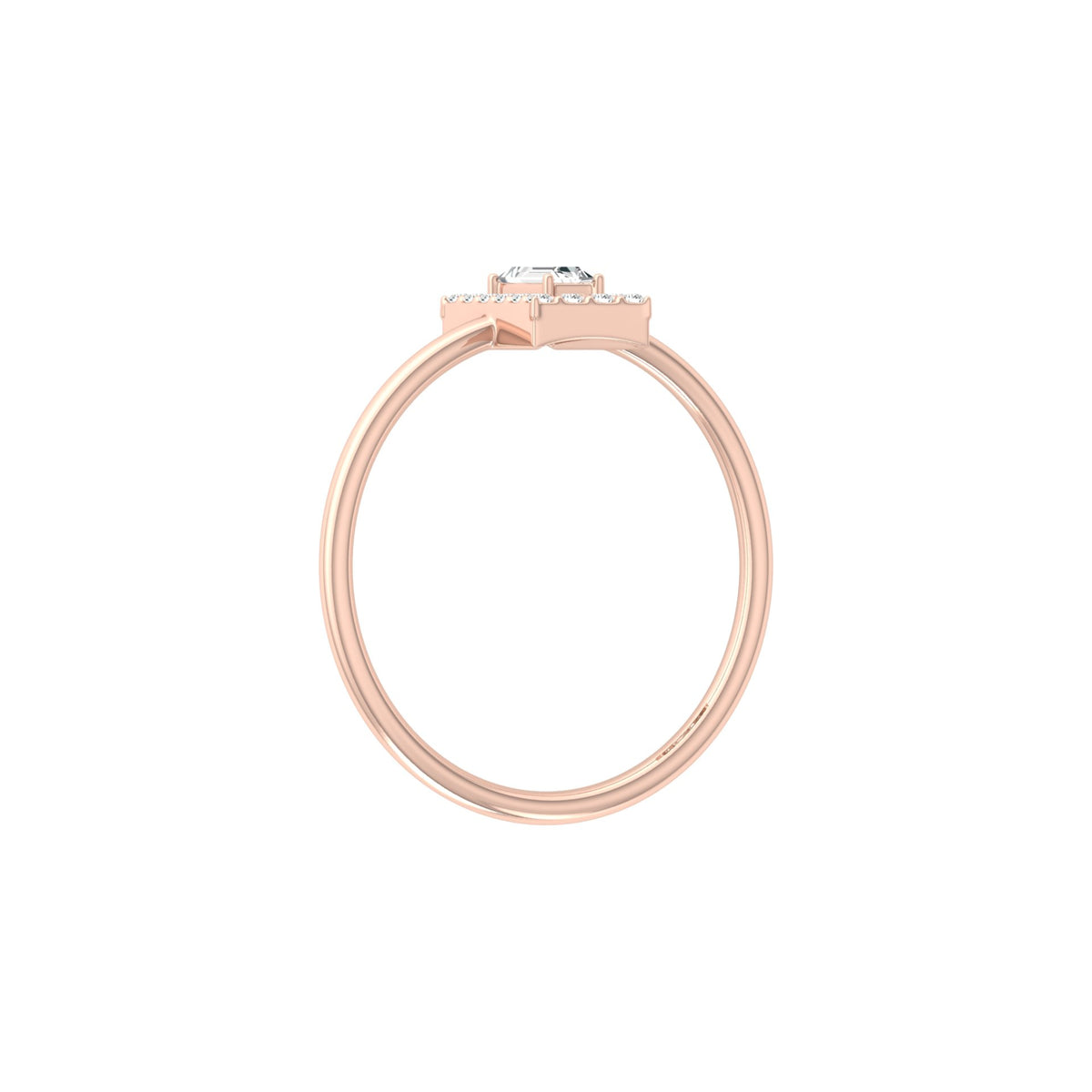 Baguette and Round Lab Grown Diamond Halo Solitaire Ring - HIGHCARAT DIAMONDS