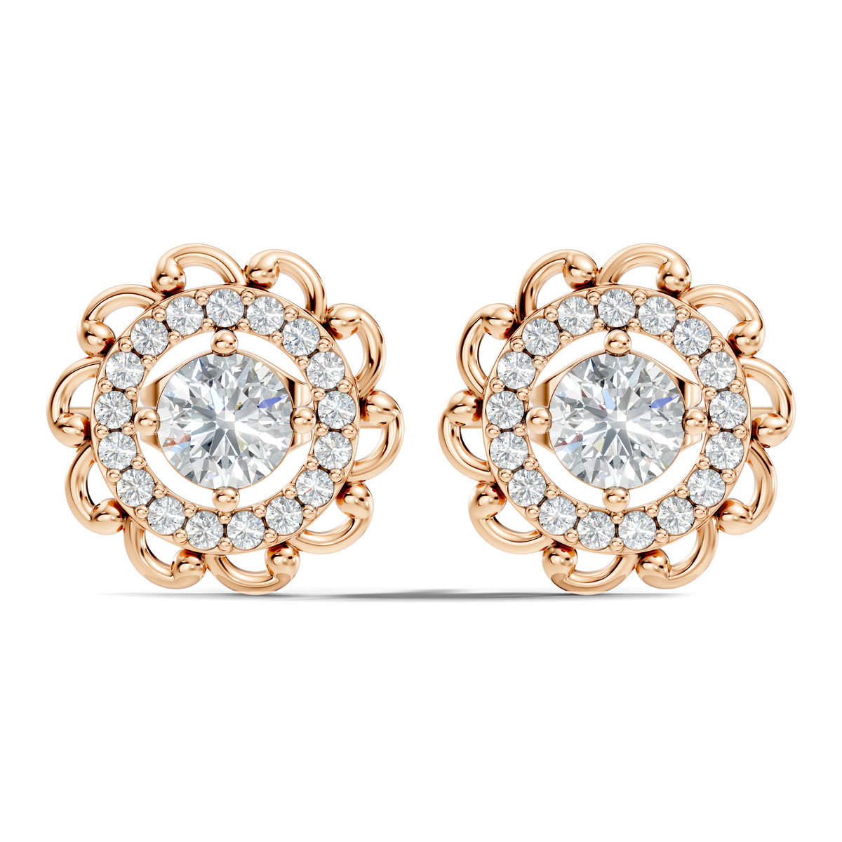 Vintage Round Labgrown Diamond Stud Earring In 14K Solid White Gold For Women's - HIGHCARAT DIAMONDS